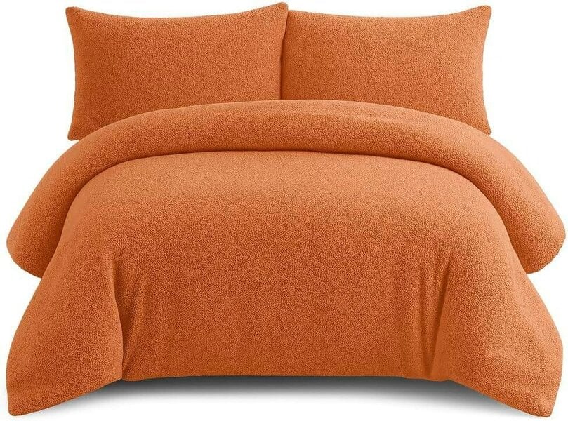 Night Zone Teddy Fleece Duvet Cover Set – Soft Warm Teddy Bear Bedding with Pillowcases - Orange