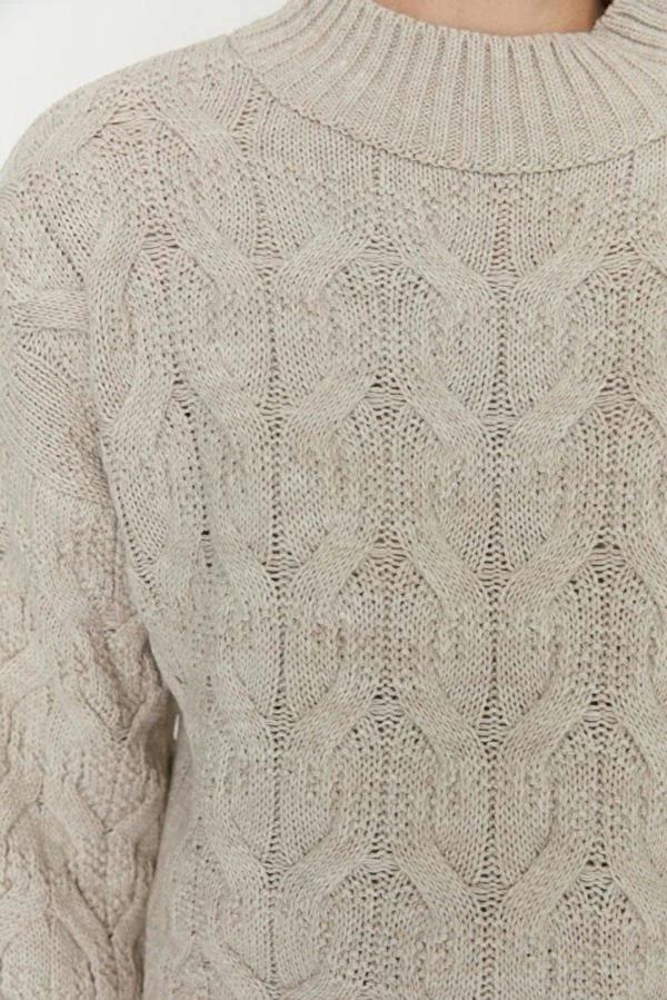 WOVCOR Crop Stand Collar Knit Sweater