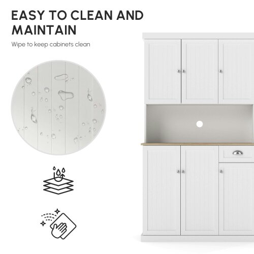 Wyld Haus Moviel 180cm Tall Wooden White Kitchen Storage Cabinet With Open Counter Drawers And 6 Doors