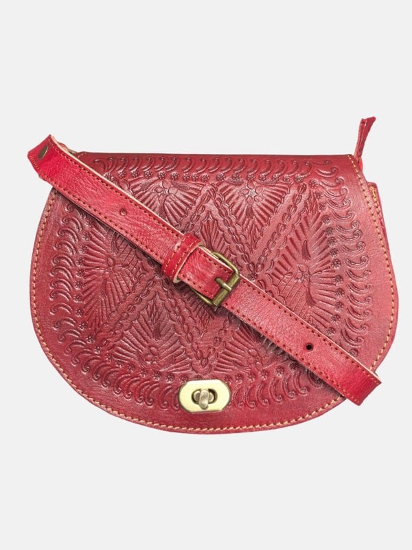 Berber Leather The Temara Embossed Saddle Bag in Red