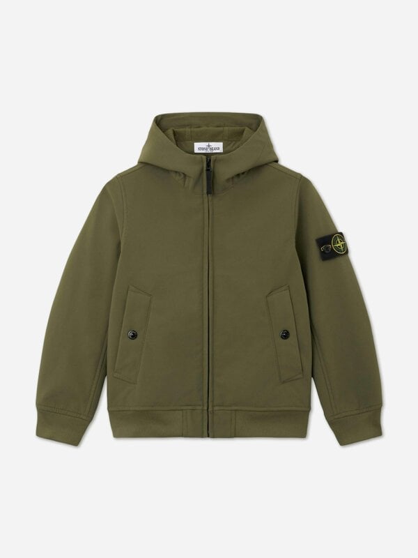 Stone Island Junior Stone Island Boys Soft Shell-R E.Dye Technology Hooded Jacket in Green