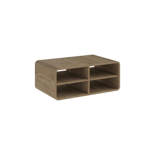 Decortie Rovel Modern Coffee Table 80cm 4 Open Compartments Soft Rounded Edges Natural Oak Living Room