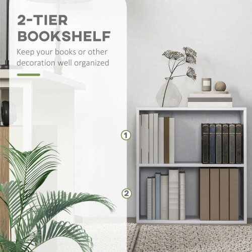 Wyld Haus Ralafi Wood White Low 2 Tier Bookcase With Adjustable Shelves