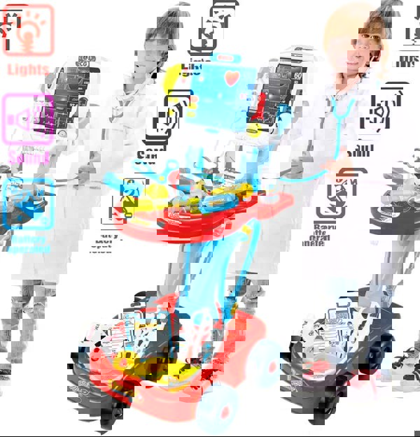 deAO Toys 17-Piece Kids Doctor Playset with Trolley & ECG Screen – Educational Pretend Medical Kit for Ages 3+ Role Play Gift for Toddlers