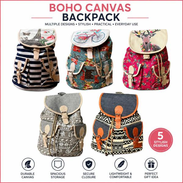 Lorenz Boho Canvas Backpack Womens Drawstring Rucksack