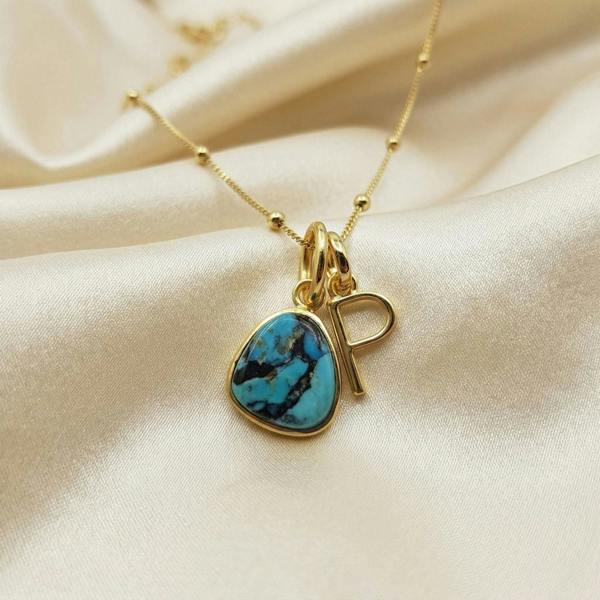 Harfi 18ct Gold Vermeil Plated Turquoise Initial Necklace
