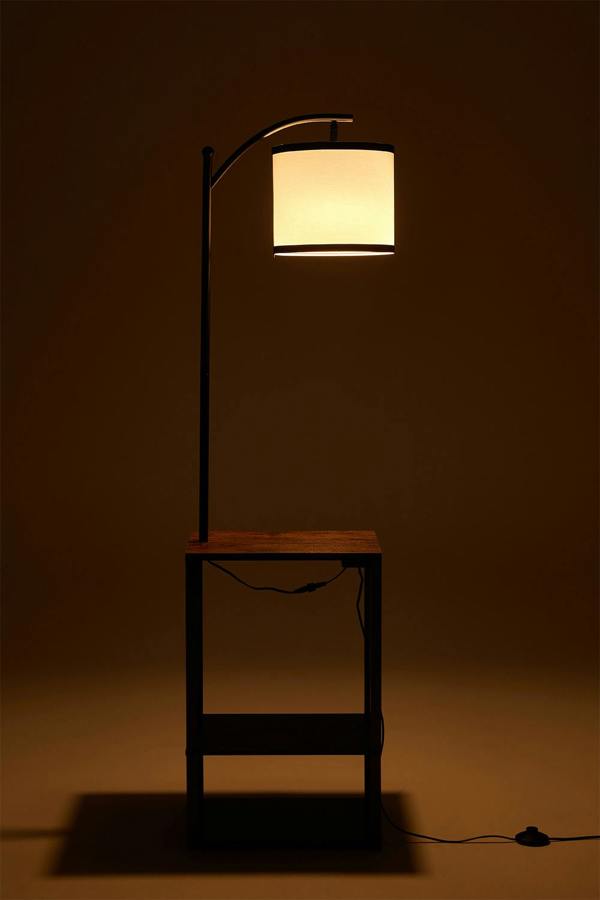 Living and Home Modern Metal Floor Lamp Side Table 2 In 1