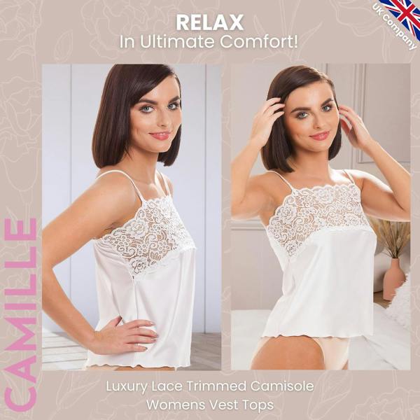 Camille Women's Luxury Lace Trim Camisole Ladies Comfort Vest Top