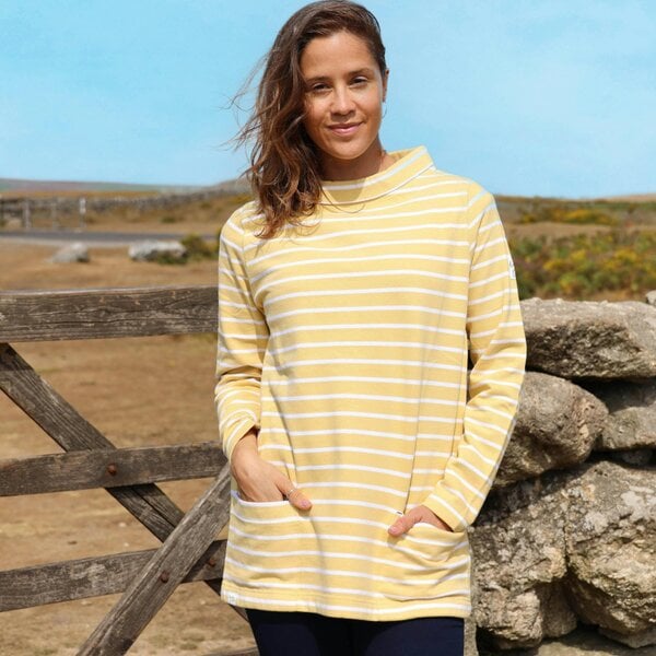 Lazy Jacks LJ94S - Ladies Striped Roll Neck Sweatshirt - Lemon
