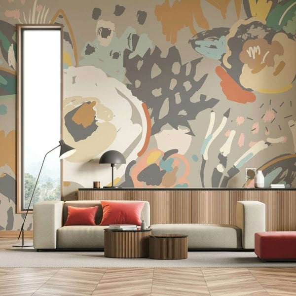 Origin Murals Abstract Floral Wall Mural - Grey