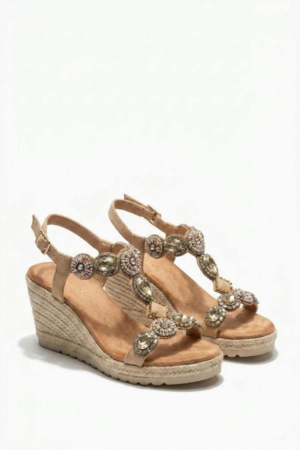 Kalina Embellished Espadrille Wedge Sandals - Beige_wb
