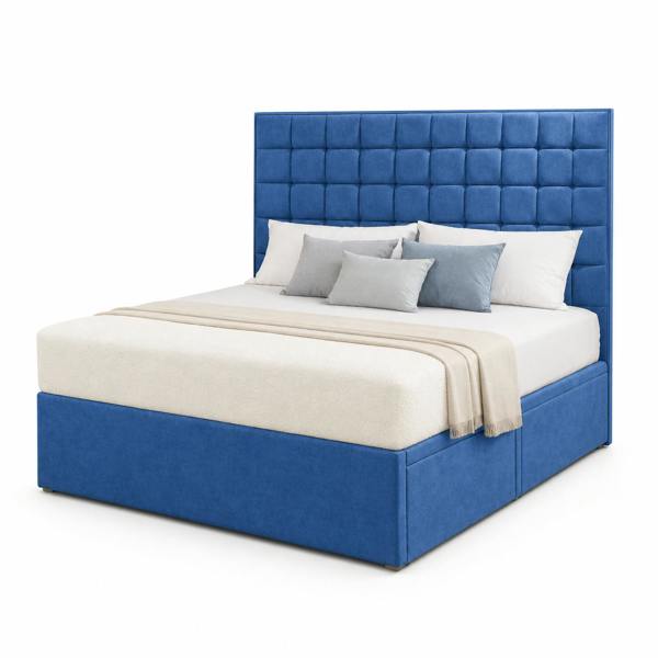 Great British Beds Small Cube Divan Bed - Blue Plush