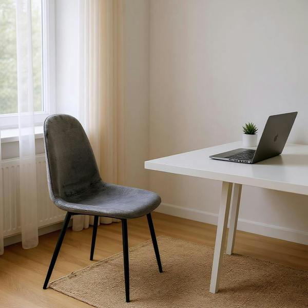 GREY FABRIC CHAIR BLACK METAL LEGS
