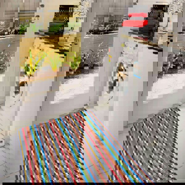 Washable Designer Mats Stripe Design in Multicolour