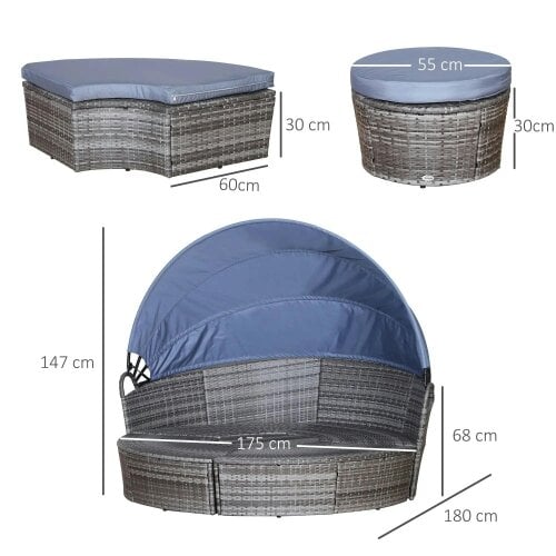 Bobobiy Outdoor PE Rattan Garden Furniture with Cushioned, Patio Wicker Conversation Furniture Set, Coffee Table and Three Pillows, Grey/Blue Grey