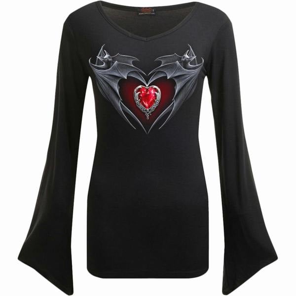 BAT'S HEART - V Neck Goth Sleeve Top Black