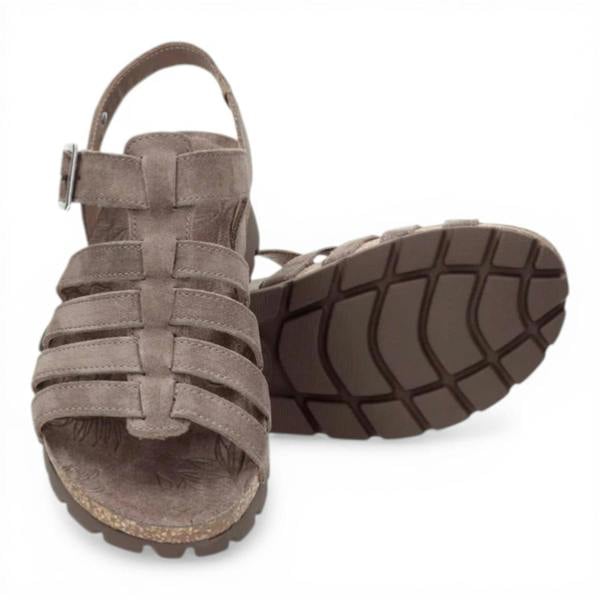Panama Jack Women's Wedge Stone Grey Suede Leather Sandals - Sasha B6
