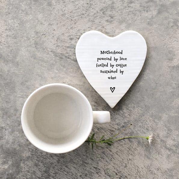 Porcelain Heart Coaster – “Motherhood Powered by Love” Sentimental Gift