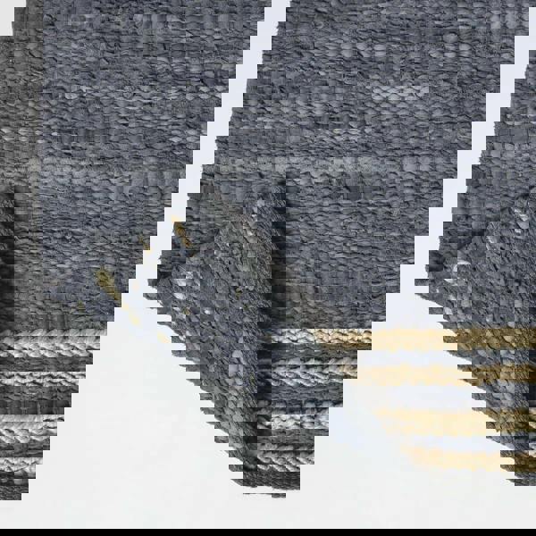 HOMESCAPES Recycled Leather Handwoven Stripe Rug