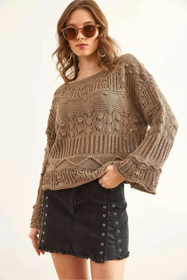 Hoxton Gal Mini Pom-Pom Openwork Cotton Knit Blouse
