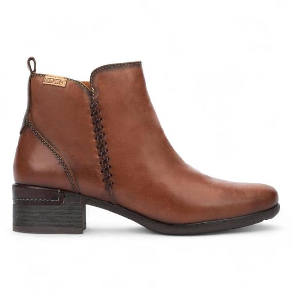 Pikolinos Women's Pikolinos Malaga Cuero Brown Leather Ankle Bootie Zip Mid-Heel Everyday Boots
