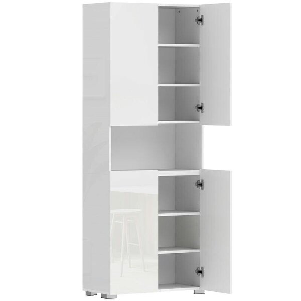 180 cm Tall Kitchen Cupboard, Pantry Storage Cabinet with Soft Close Doors and Adjustable Shelves, High Gloss White