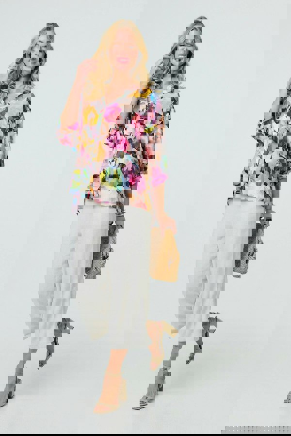 Pink | Brushstroke Print 3/4 Sleeve Shirt
