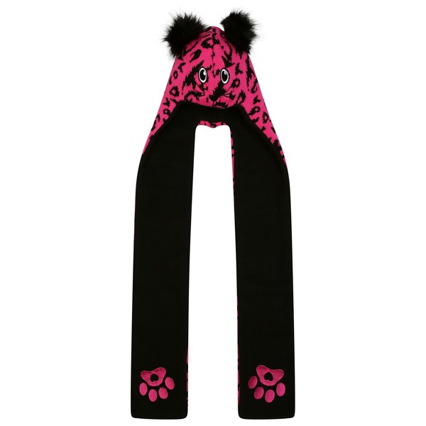 Dare 2B Childrens/Kids Snowplay Leopard Print 3 in 1 Hat Scarf - Pure Pink/Black