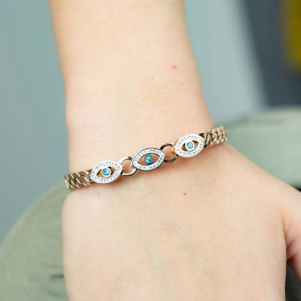 The Colourful Aura 18ct Rose Gold Plated Evil Eye Round Brass Gold Zircon Armlet Bangle Bracelet