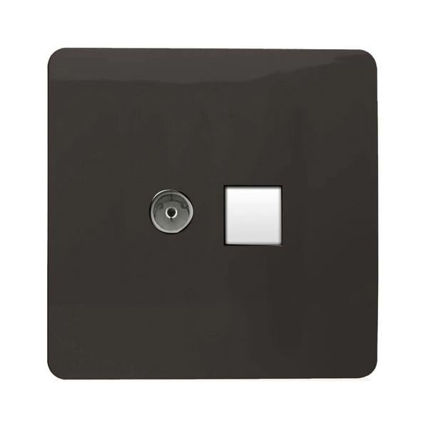 Trendi Switch 2 Gang Female TV Co-Axial & Telephone Slave Sockets in Dark Mocha Brown