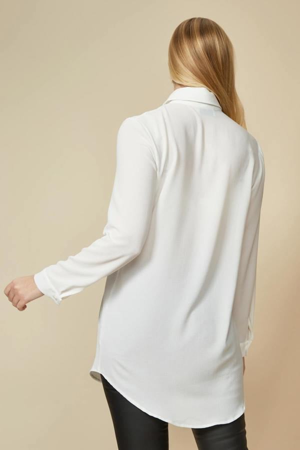 Hoxton Gal Long Sleeves Tie Neck Oversized Shirt in White