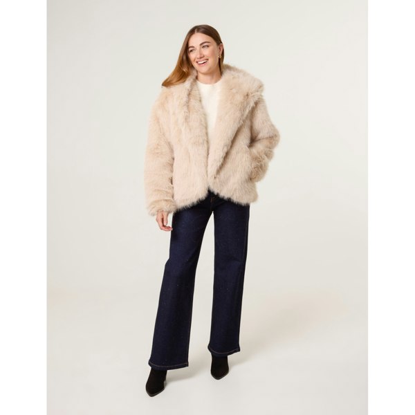 Blue Vanilla Faux Fur Hooded Short Coat