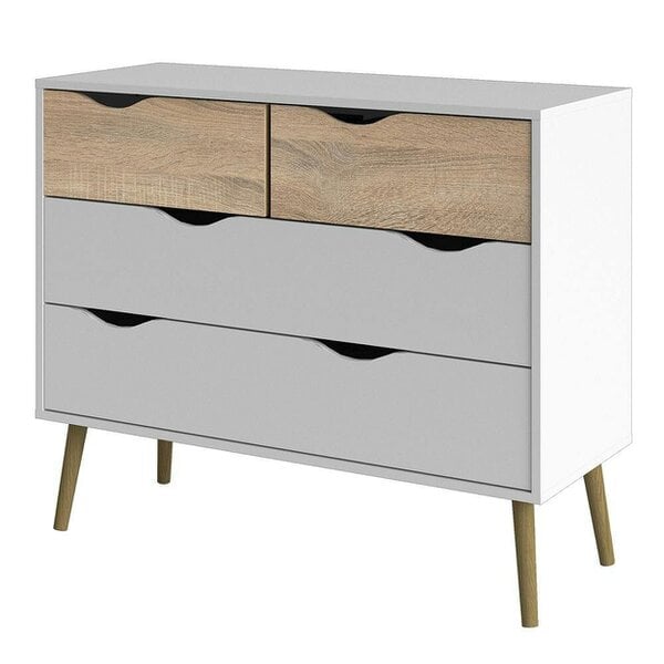 Wyld Haus Sapporo White and Natural Oak Chest 4 Drawers