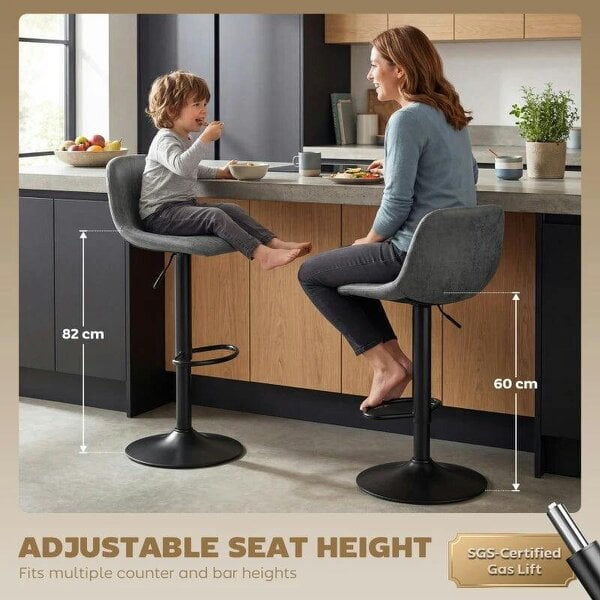 Bar Stools Set of 2, Modern Swivel Barstools with Footrest for Kitchen Island and Dining Room, Grey