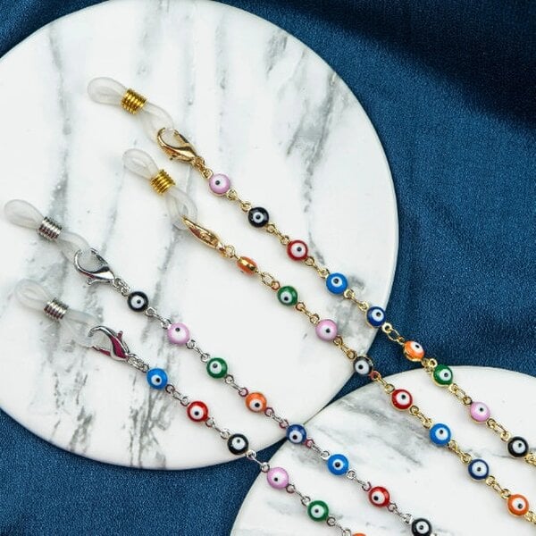 The Colourful Aura Colourful Turkish Evil Eye Protection Summer Reading Eyeglass Chain Lanyard