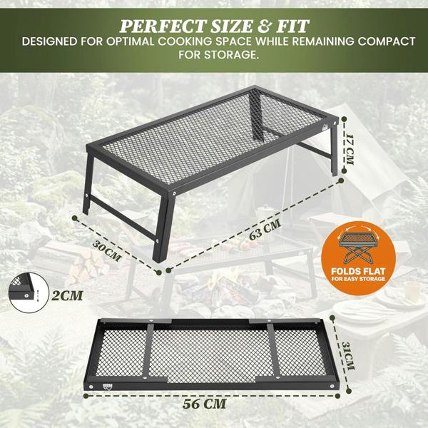 Adventure Peaks Foldable Camping Grill - 63 x 30 x 17 cm Portable BBQ with Steel Mesh, Compact Travel Grill for Camping