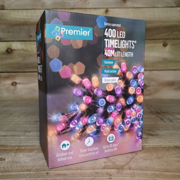 Samuel Alexander 400 LED 40m Premier Christmas Indoor Outdoor Multi Function Battery Operated String Lights with Timer in Rainbow