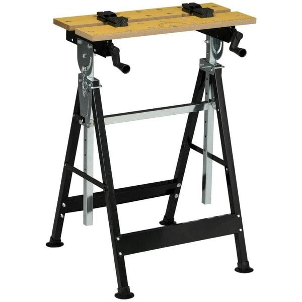 Portable Folding Workbench with Adjustable Height & Angle, Work Bench with 4 Adjustable Clamping Pegs, Beige