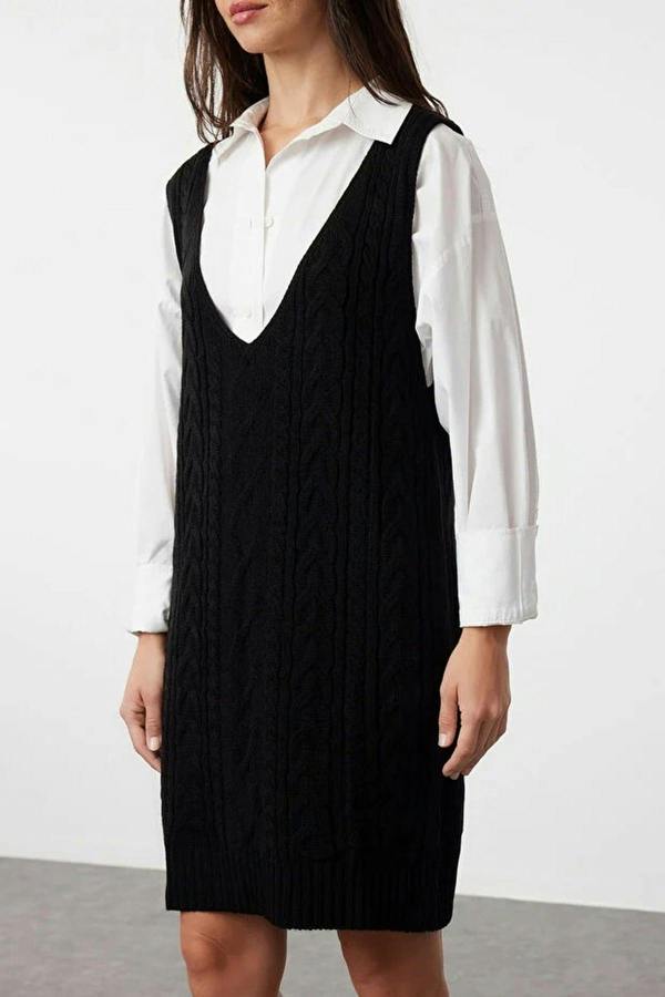WOVCOR Mini Hair Knitted Knitwear Vest Dress