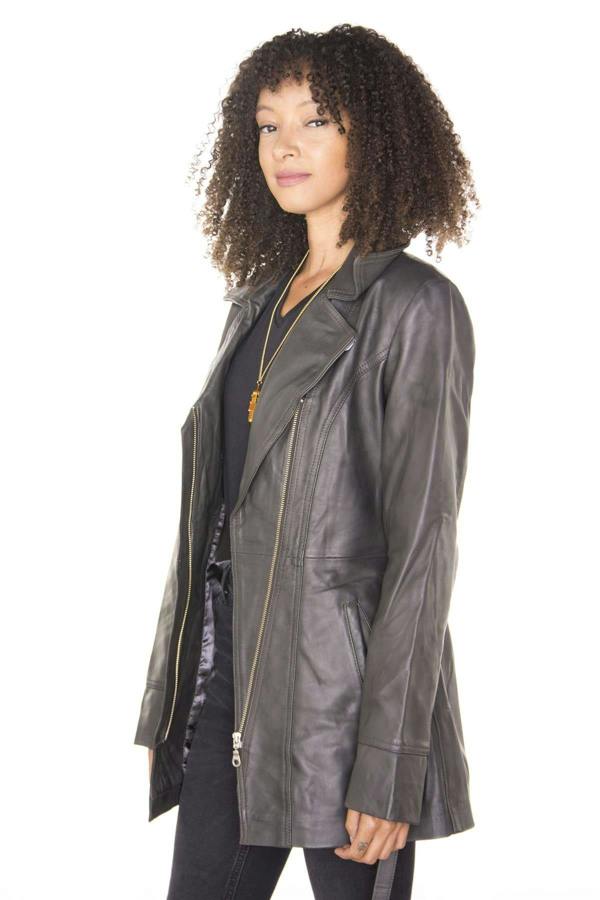 Infinity Leather Womens Leather Long Biker Jacket-Muscat
