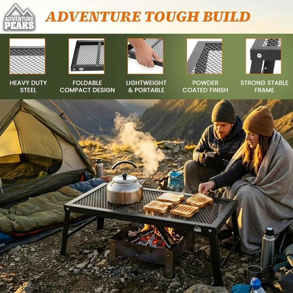 Adventure Peaks Foldable Camping Grill - 63 x 30 x 17 cm Portable BBQ with Steel Mesh, Compact Travel Grill for Camping