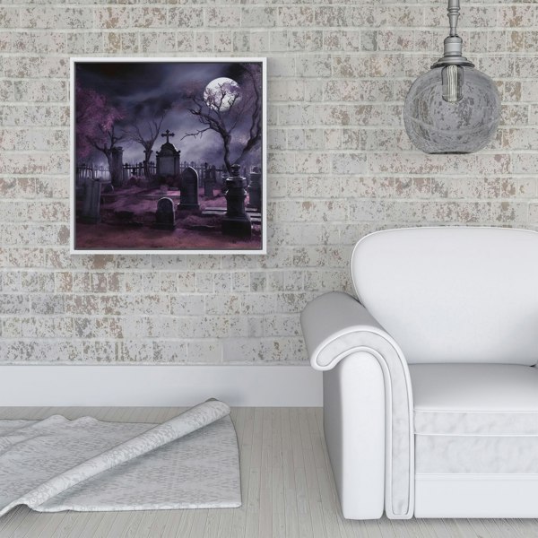 Warren Reed Witchs Moonlit Cemetery Design Framed Canvas