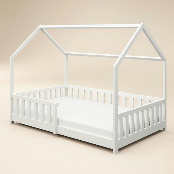 Flair Explorer Small Double Play House Floor Bed with Rails Wooden White