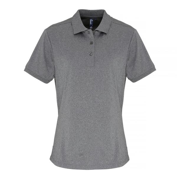 Premier Womens/Ladies Coolchecker Short Sleeve Pique Polo T-Shirt - Grey Melange