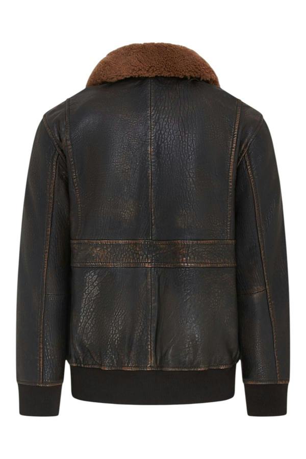 Infinity Leather Men's Brown Leather Bomber Sheepskin Collar G-1 Pilot Jacket - Trick