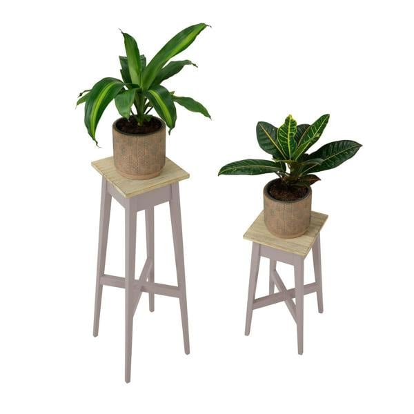 Statement Furniture Florence Plant Stands Set of 2, Tall Small Wooden Plant Holders Assembled