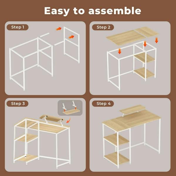 Levede Office Desk Ergonomic Computer Table with Storage Shelves Monitor Stand