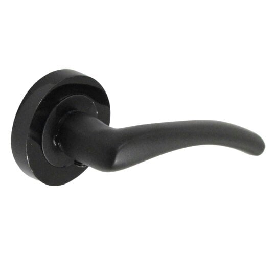 Zena Design Modern Matt Black Door Handles Internal & External Use - Lever Latch Handle with Black Nickel Rose, 6 Pairs