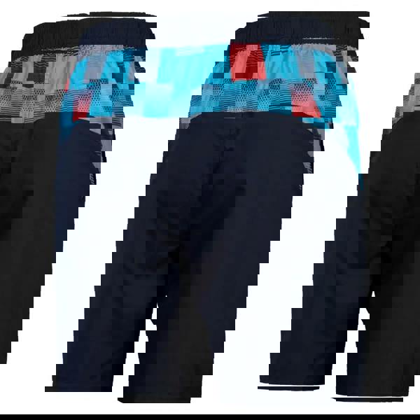 Speedo Sport blue red 16’’ watershorts with navy blue fabric and colorful geometric waistband