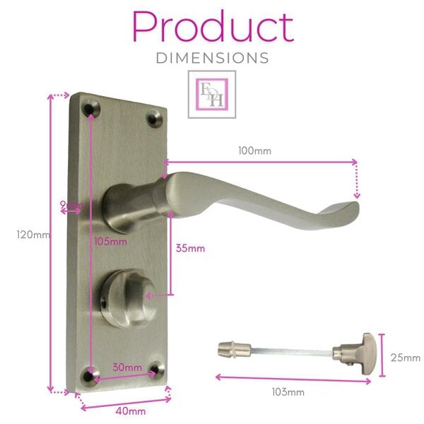 EDH Door Hardware Victorian Scroll Satin Nickel Bathroom Door Handles Set with Privacy Lock 2 Pair